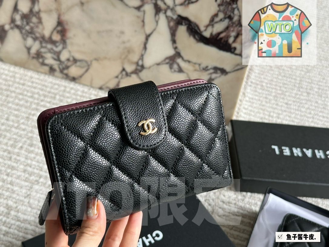 シャネル キャビアレザー ミディアムウォレット 15.5×11cm フルレザー ボックス付き