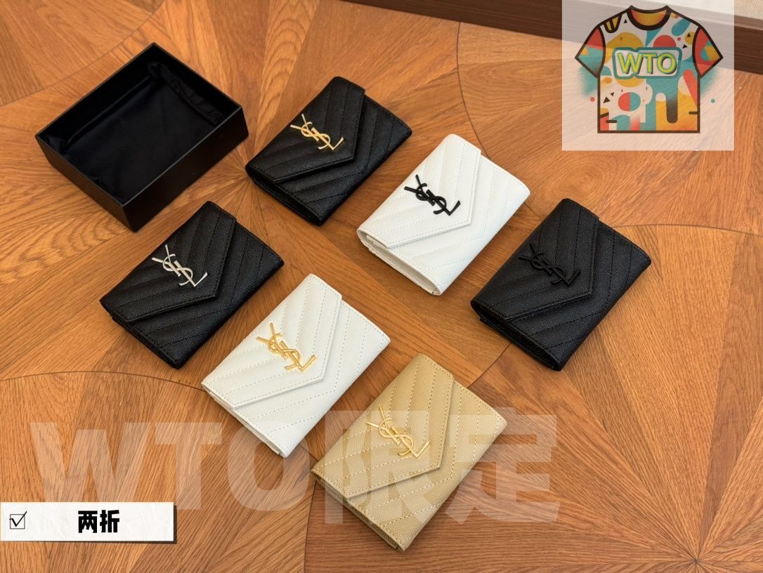 WTO通販 イヴ サンローラン キャビアレザー ミディアムウォレット 13×9cm フルレザー ボックス付き -WTO輸入-FFB98