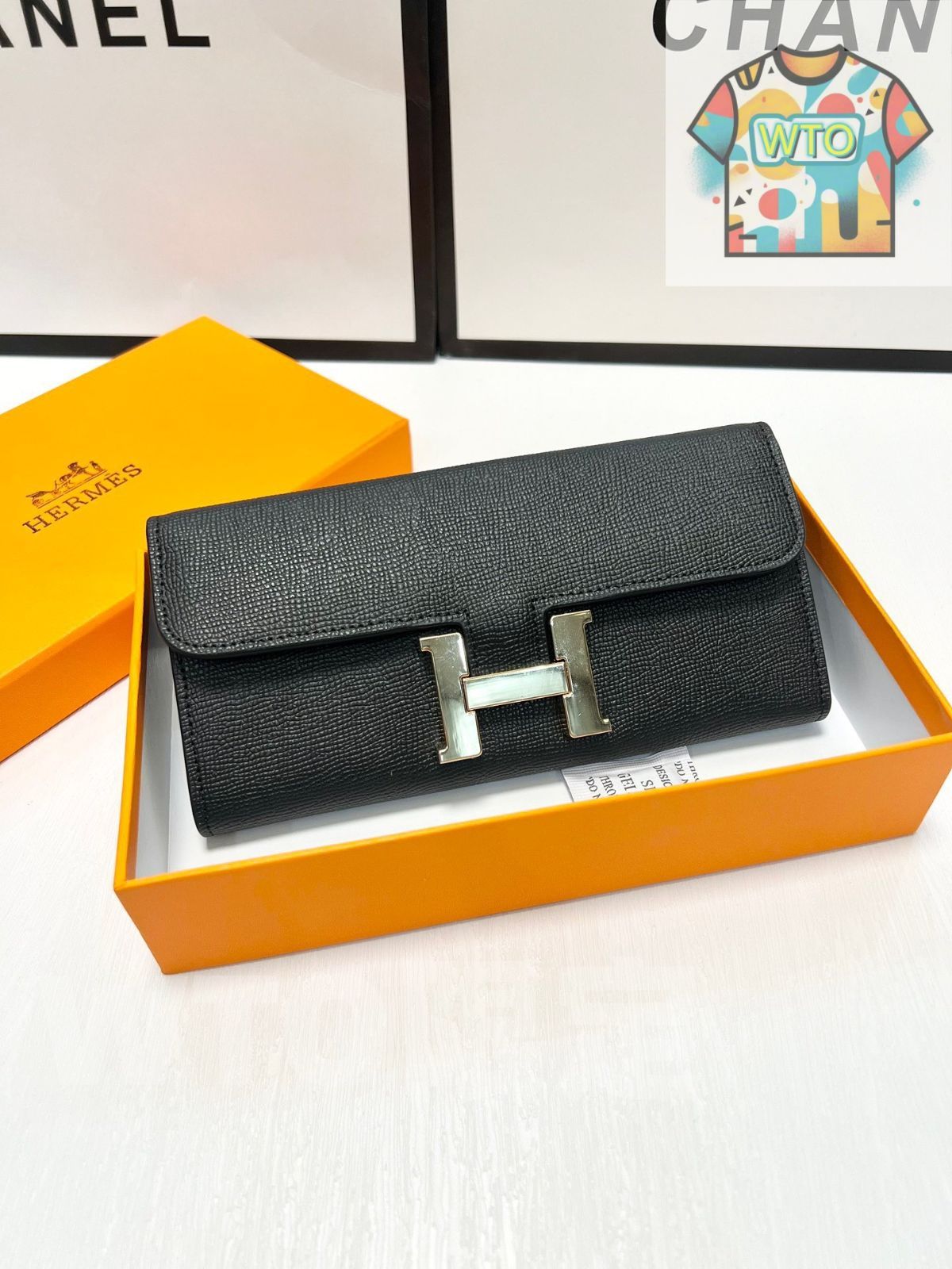エルメス クロスレザー ウォレット 19×10cm 高品質レザー ボックス付き