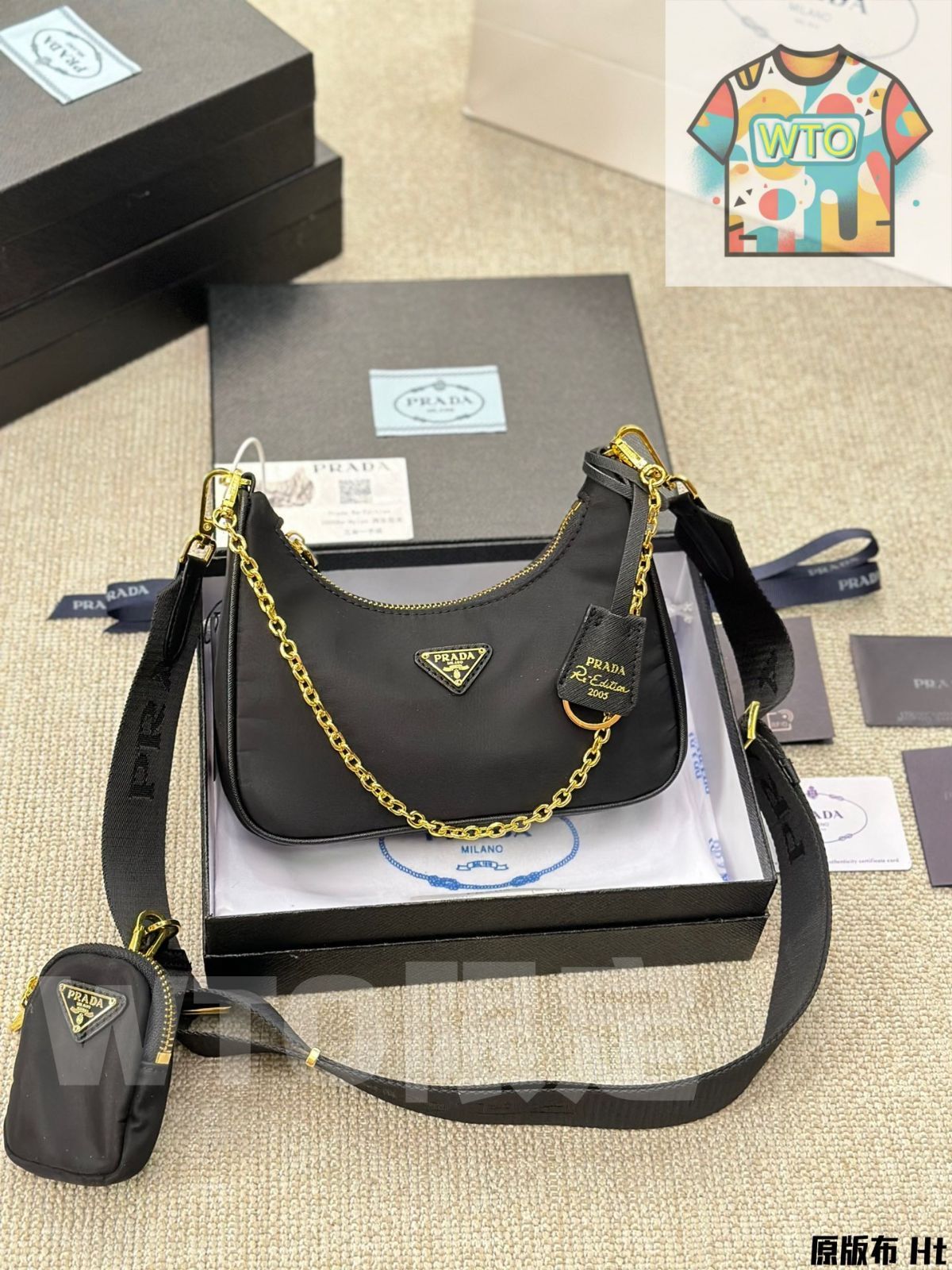 プラダ トリプルホボ 22cm 16cm ゴールドロゴ 高品質バージョン -WT0輸入