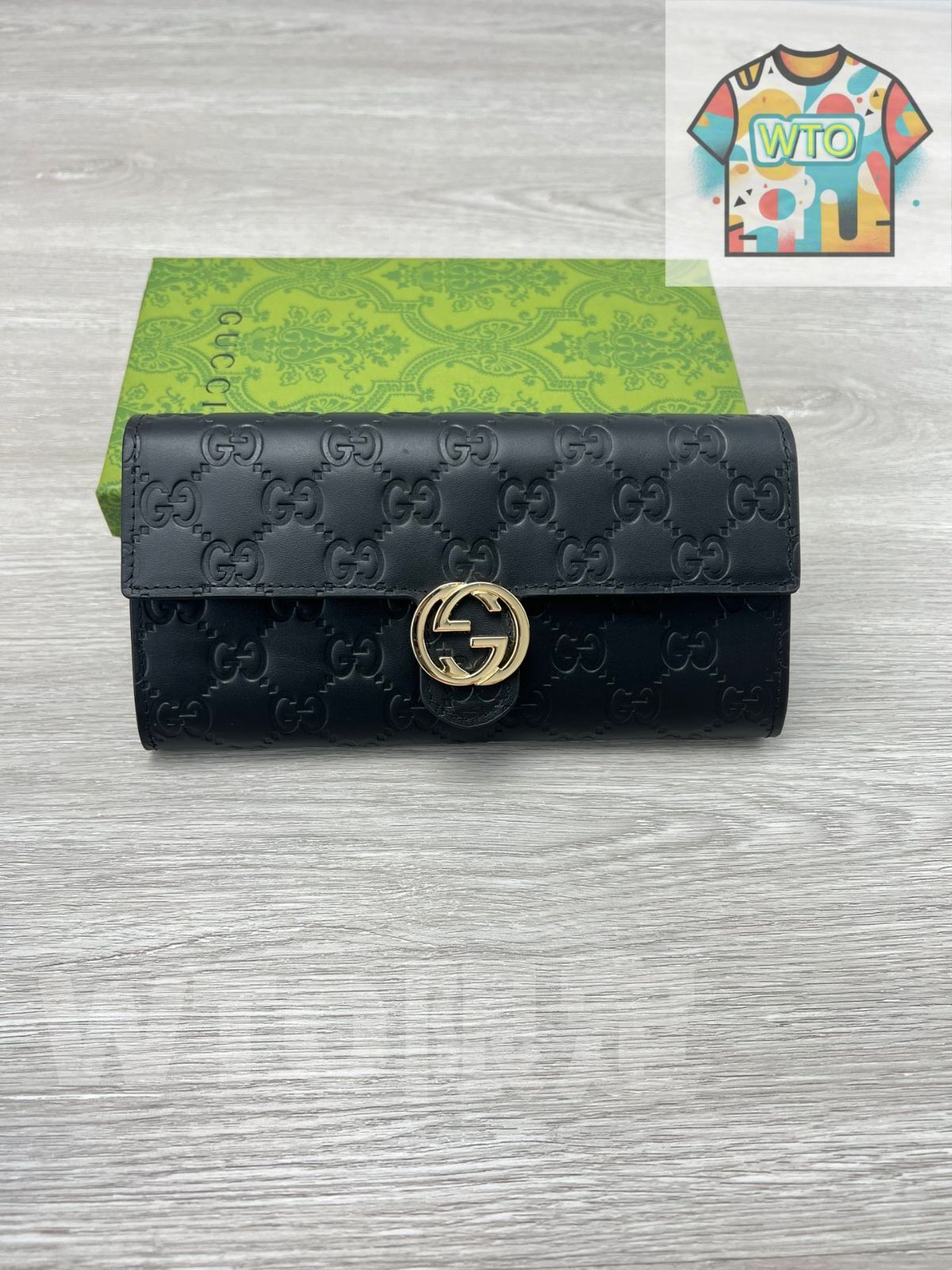 WTO通販 GGエンボスレザー ロングウォレット ブラック イタリア製 環境配慮型レザー -WTO輸入-NYV99