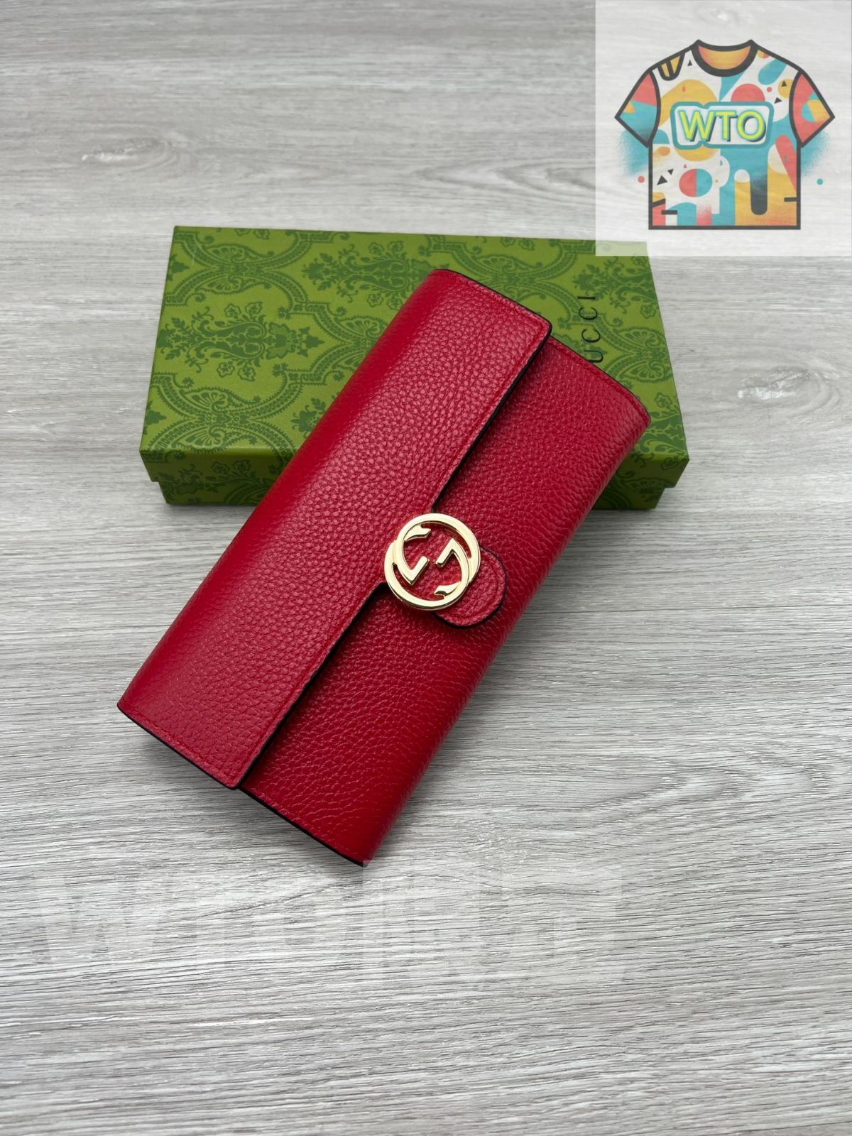 WTO通販 GGスエードレザー ロングウォレット レッド イタリア製 環境配慮型レザー -WTO輸入-NNE54
