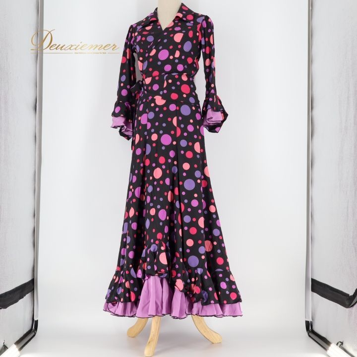 フラメンコ 衣装 ツーピース セットアップ 黒 紫 ピンク ファルダ