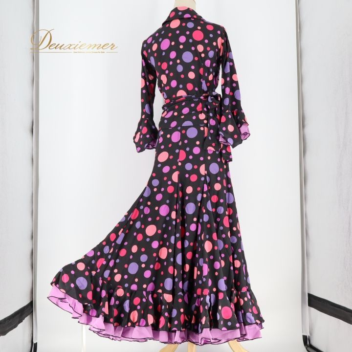 フラメンコ 衣装 ツーピース セットアップ 黒 紫 ピンク ファルダ