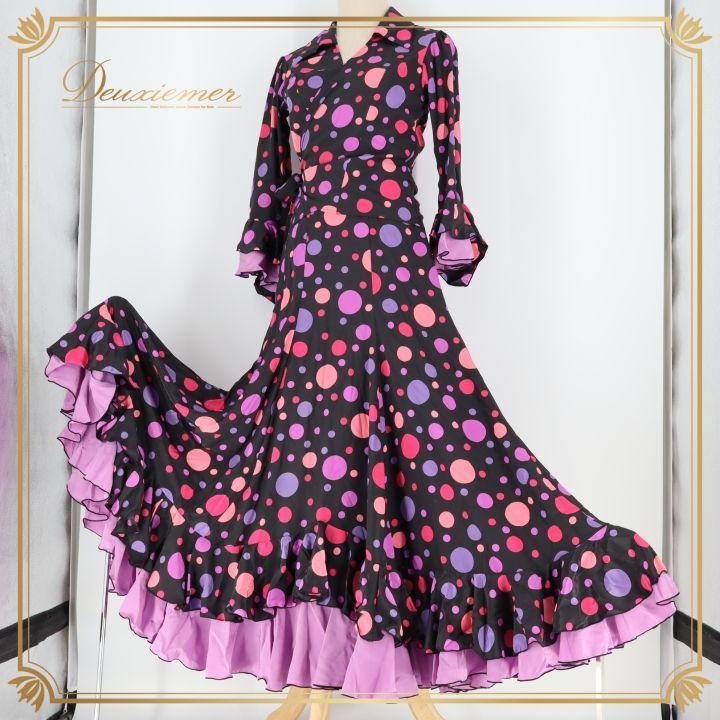 フラメンコ　衣装　2ピース フラメンコ 衣装 ツーピース セットアップ 黒 紫 ピンク ファルダ