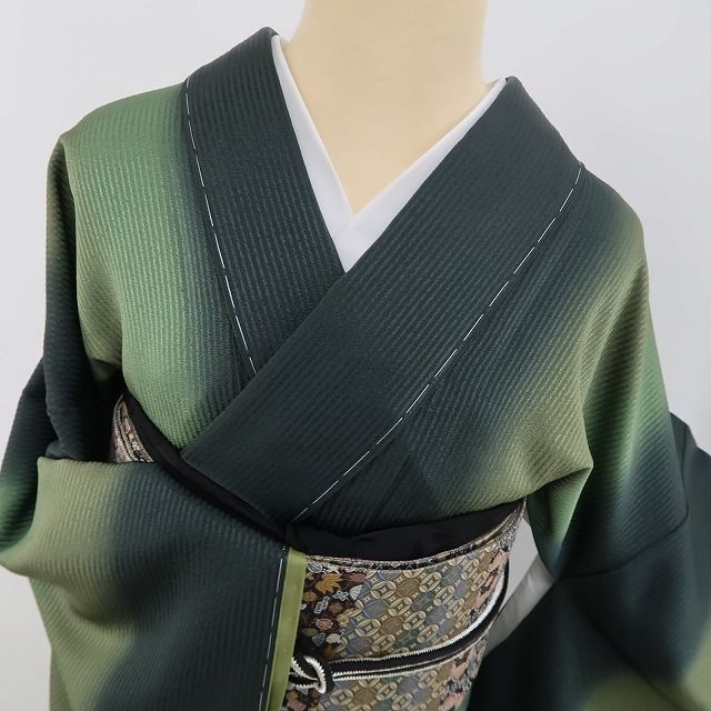 ❁tomihisa❁新品 京友禅 縦縞 着物 正絹 仕付け糸付“自然味溢れる濃淡