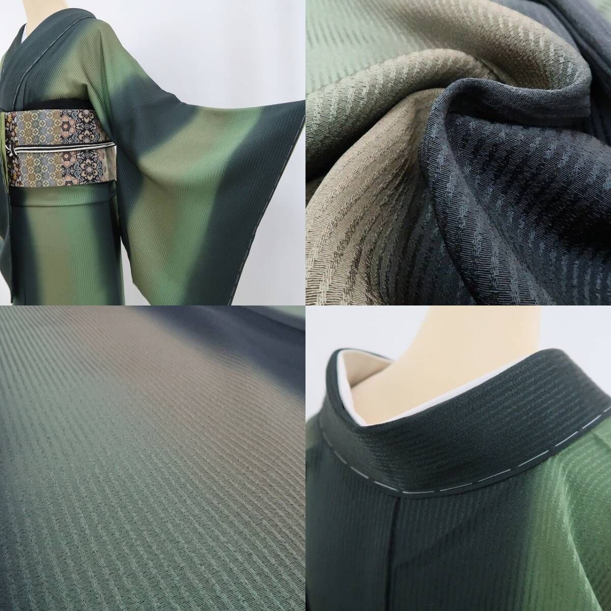 ❁tomihisa❁新品 京友禅 縦縞 着物 正絹 仕付け糸付“自然味溢れる濃淡