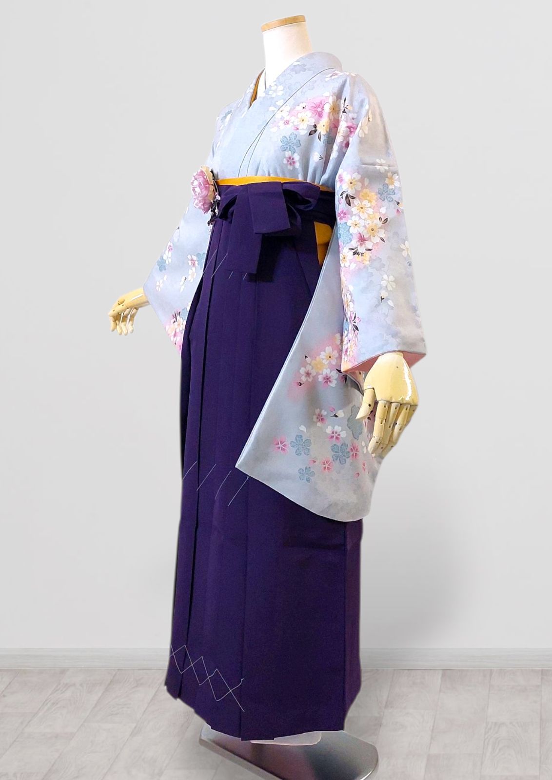  着物 袴 帯 3点セット 卒業式 に レディース袴セット 成人式 卒業式に 華やか和装 水色 青系 紫 花柄 桜 菊 地紋 95-41 袴 着物 浴衣