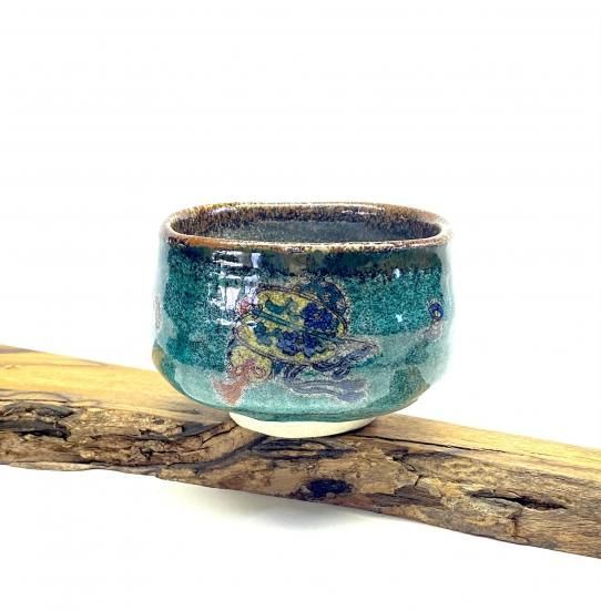 メーカー直送 九谷焼 抹茶茶碗 宝尽くし 緑塗り