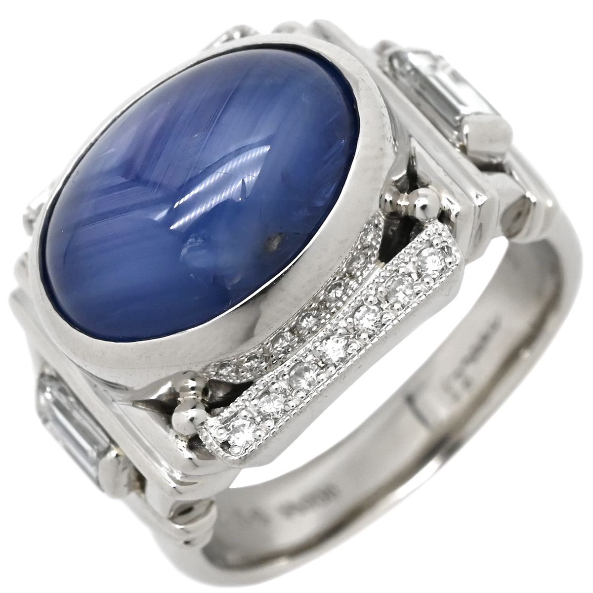 リング 指輪 スターサファイア ダイヤリング Pt900 サファイア ダイヤモンド プラチナシルバー 青 カボションカット 14号