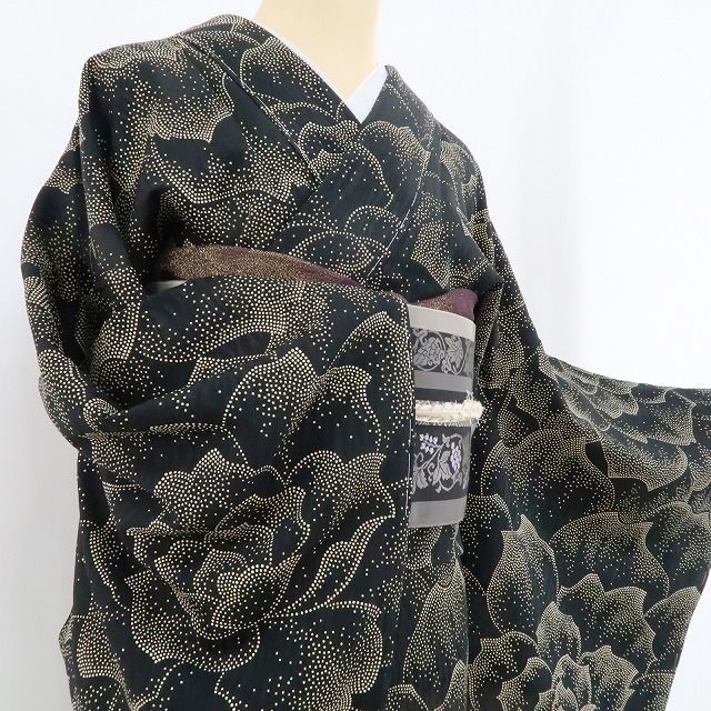 ❁tomihisa❁新品 印伝 薔薇 着物 正絹 仕付け糸付“いつまでも