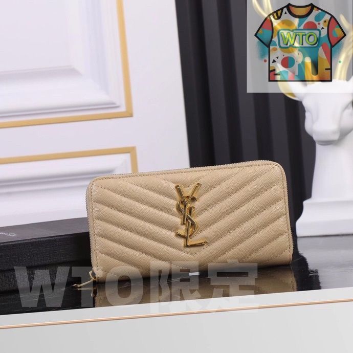WTO通販 Y家 人気爆発ウォレット Vラインシングルジップ キャビアホワイトゴールドボタン 高品質で使い勝手抜群 -WTO輸入-UTK12
