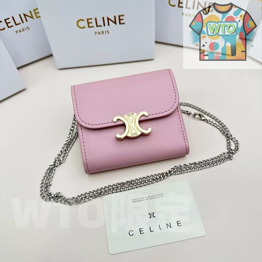 Celine トリオンフ チェーンウォレット 10783 本革＆チェーン付き ミルクピンクの WTO輸入 OBL 74