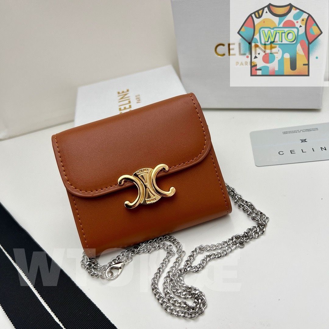 Celine トリオンフ チェーンウォレット 10783 本革&チェーン付き マルチ使い -WTO輸入-ZUW58