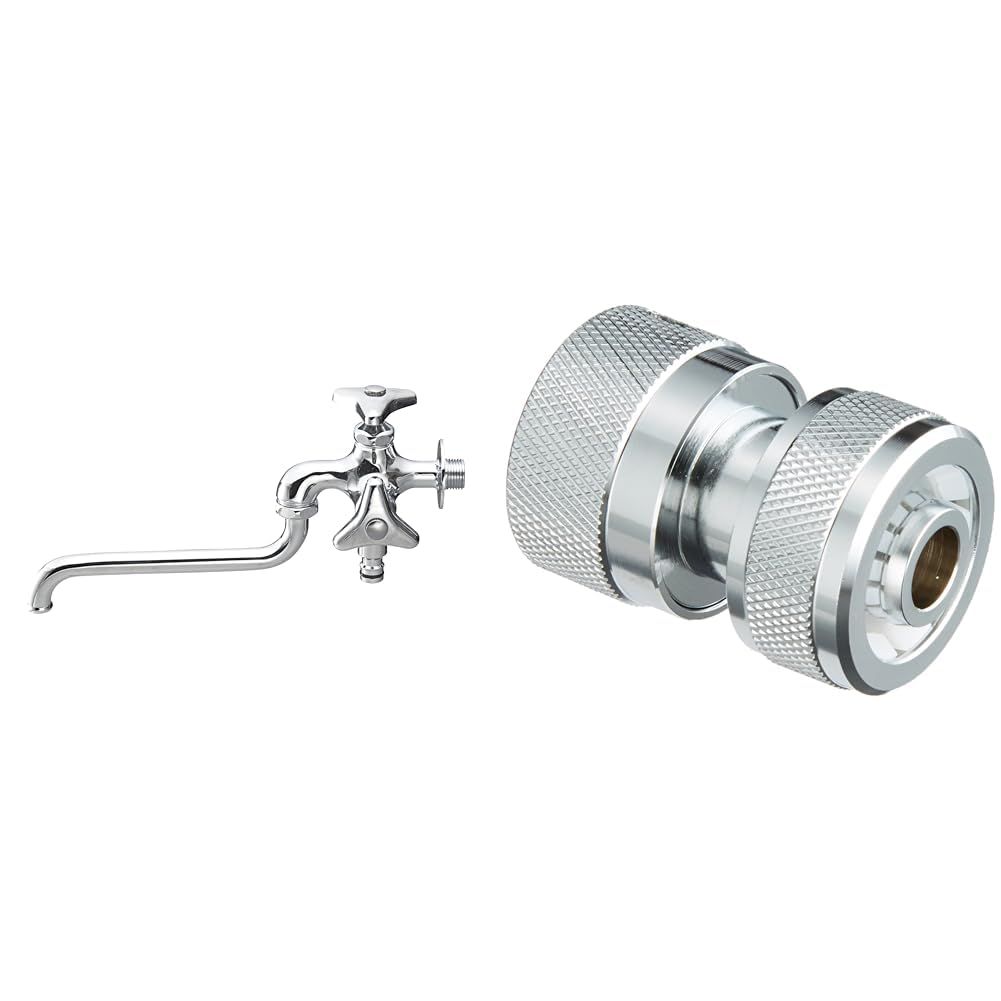 SANEI 散水用二口自在水栓 金属製ジョイント付 呼び13 内径12～15 外径18～20ｍｍホース対応 ワンタッチ E 106 V-13 PL 60-50