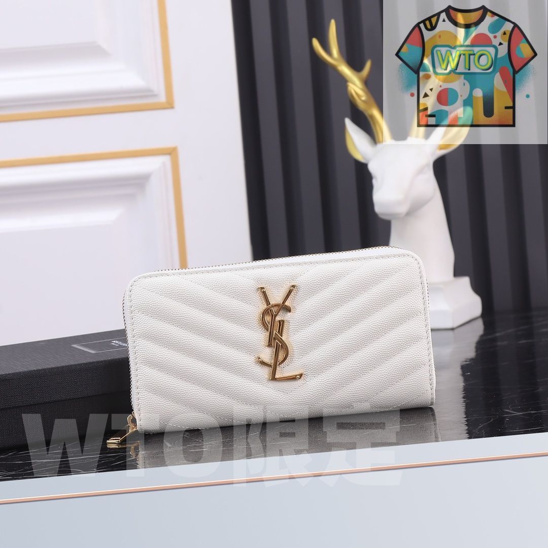 WTO通販 Y家 人気爆発ウォレット Vラインシングルジップ キャビアホワイトゴールドボタン 高品質で使い勝手抜群 -WTO輸入-TOV69