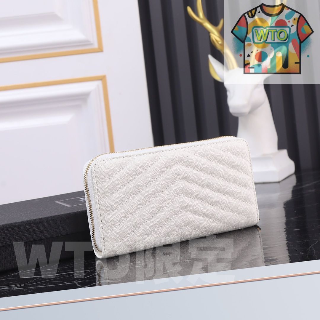 WTO通販 Y家 爆発ウォレット Vラインシングルジップ キャビアホワイトゴールドボタン 高品質で使い勝手抜群 -WTO輸入-IMV 58