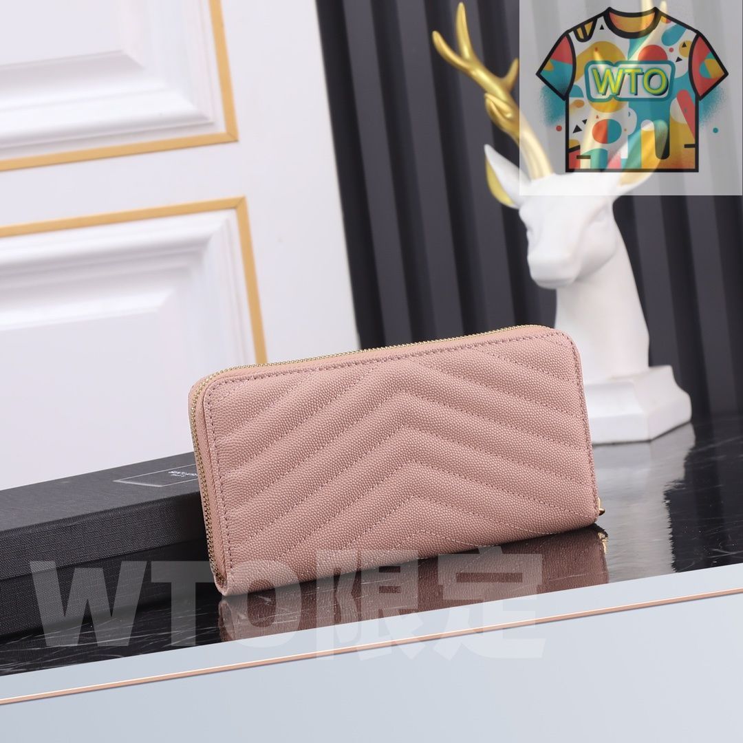 WTO通販 Y家 爆発ウォレット Vラインシングルジップ キャビアホワイトゴールドボタン 高品質で使い勝手抜群 -WTO輸入-YUW 93