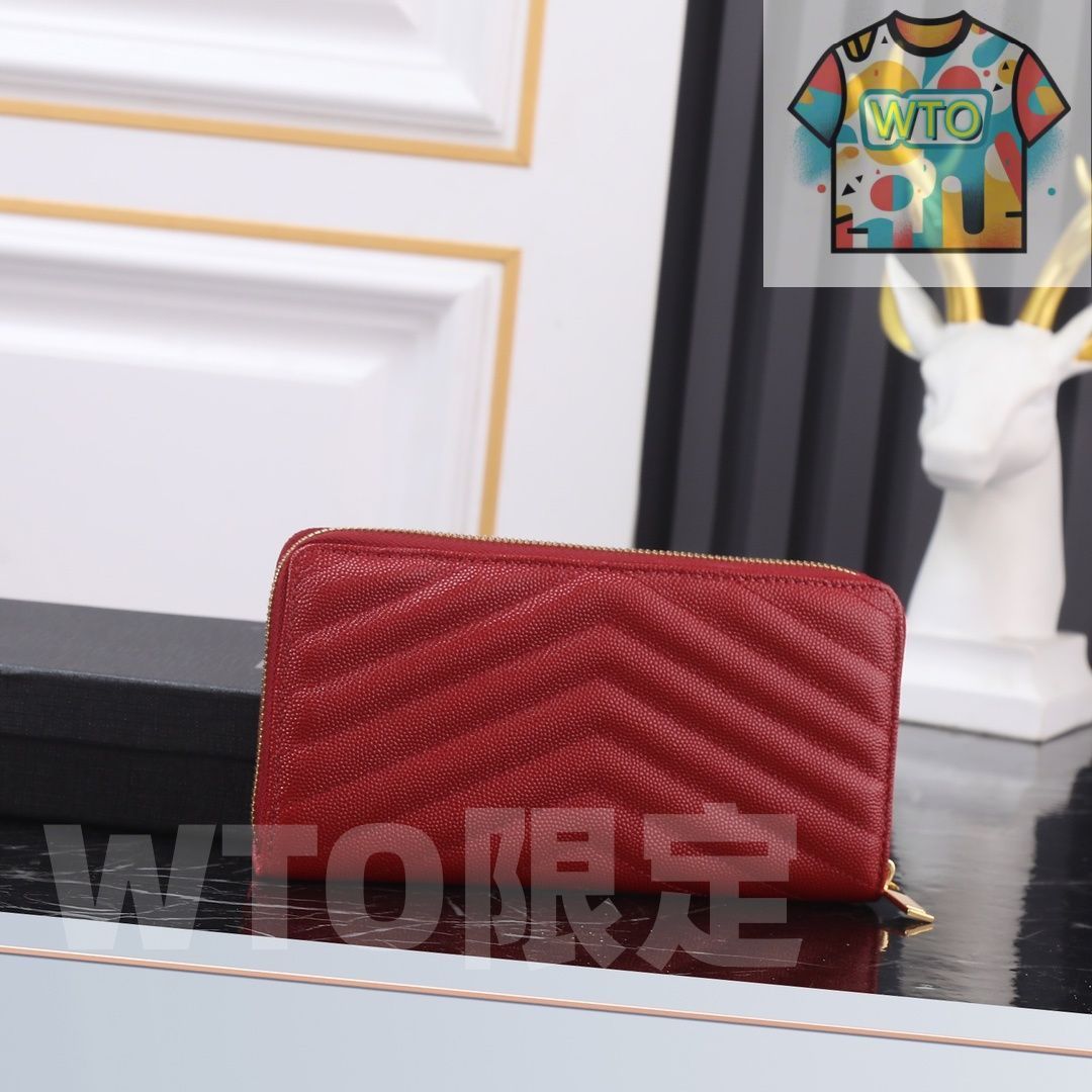 WTO通販 Y家 爆発ウォレット Vラインシングルジップ キャビアホワイトゴールドボタン 高品質で使い勝手抜群 -WTO輸入-VLI 80