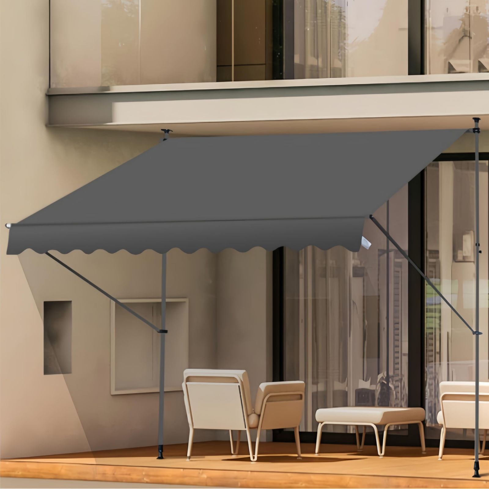 新品 オーニングテント つっぱり式 2m 巻き取り式 日よけ 雨よけ 防水