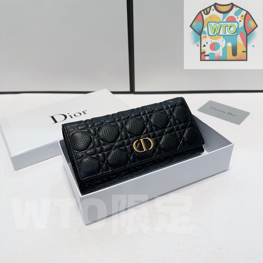 WTO通販 Dior レディースウォレット ブラック エンボス加工レザー 実用的でスタイリッシュなデザイン -WTO輸入-OYH23