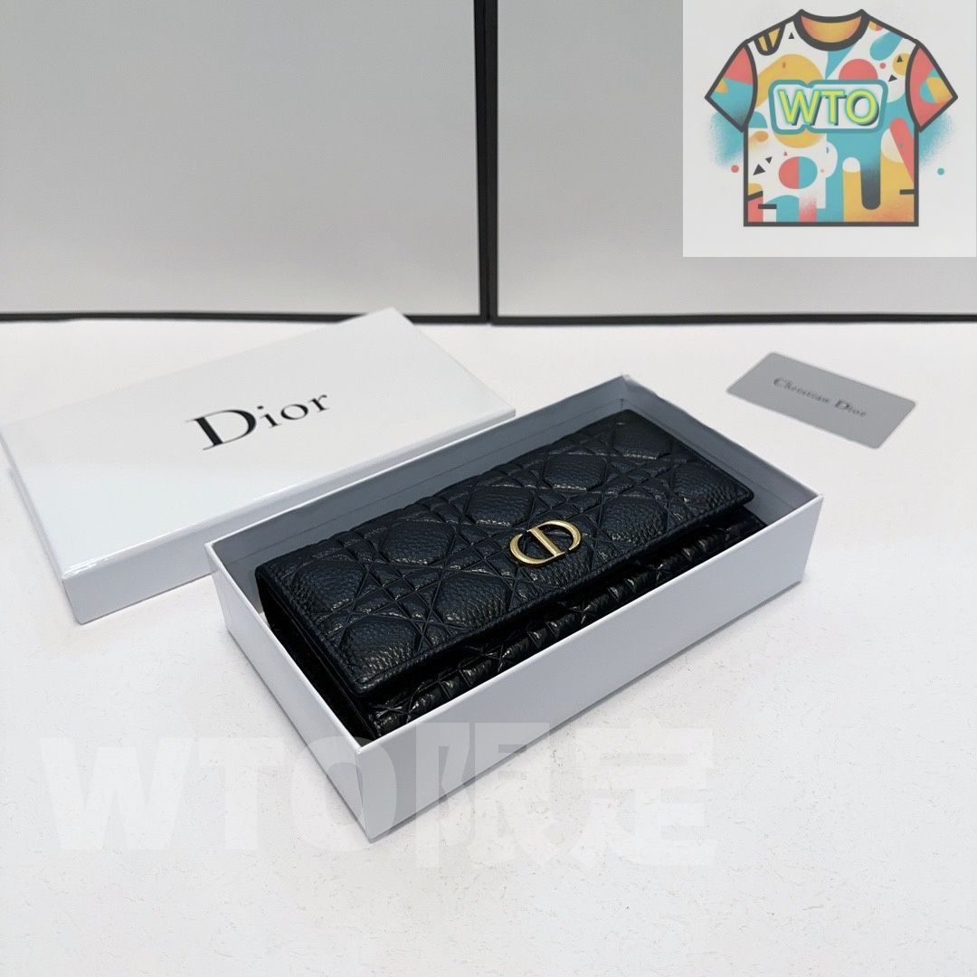 WTO通販 Dior レディースウォレット ブラック エンボス加工レザー 実用的でスタイリッシュなデザイン -WTO輸入-GGL 48 三つ折り財布 折り財布