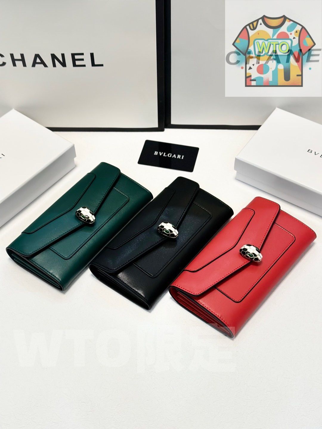 WTO通販 BVLGARI レディースウォレット ブラック グリーン レッド レザー使用 高品質でスタイリッシュなデザイン -WTO輸入-BPD08