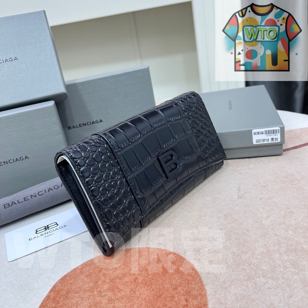 WTO通販 Balenciaga ラージウォレット クロコダイルエンボス加工 ブラック 大容量で実用的なデザイン -WTO輸入-KWW45