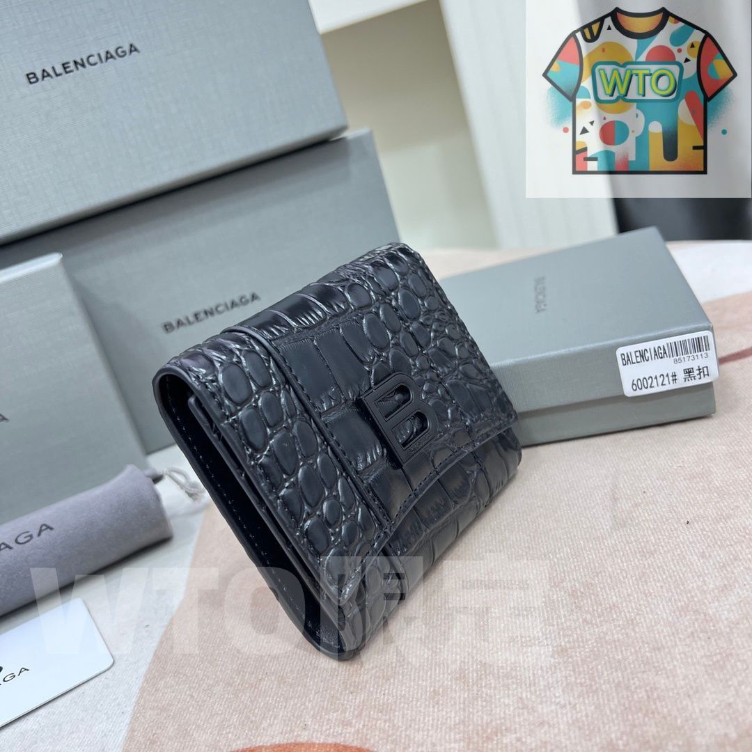 WTO通販 Balenciaga ミニウォレット シャイニークロコダイルエンボス加工 ブラック コンパクトで実用的なデザイン -WTO輸入-FZX35