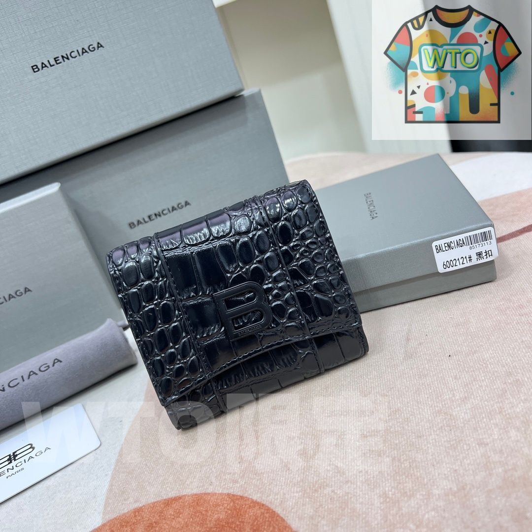 WTO通販 Balenciaga ミニウォレット シャイニークロコダイルエンボス加工 ブラック コンパクトで実用的なデザイン -WTO輸入-NON09
