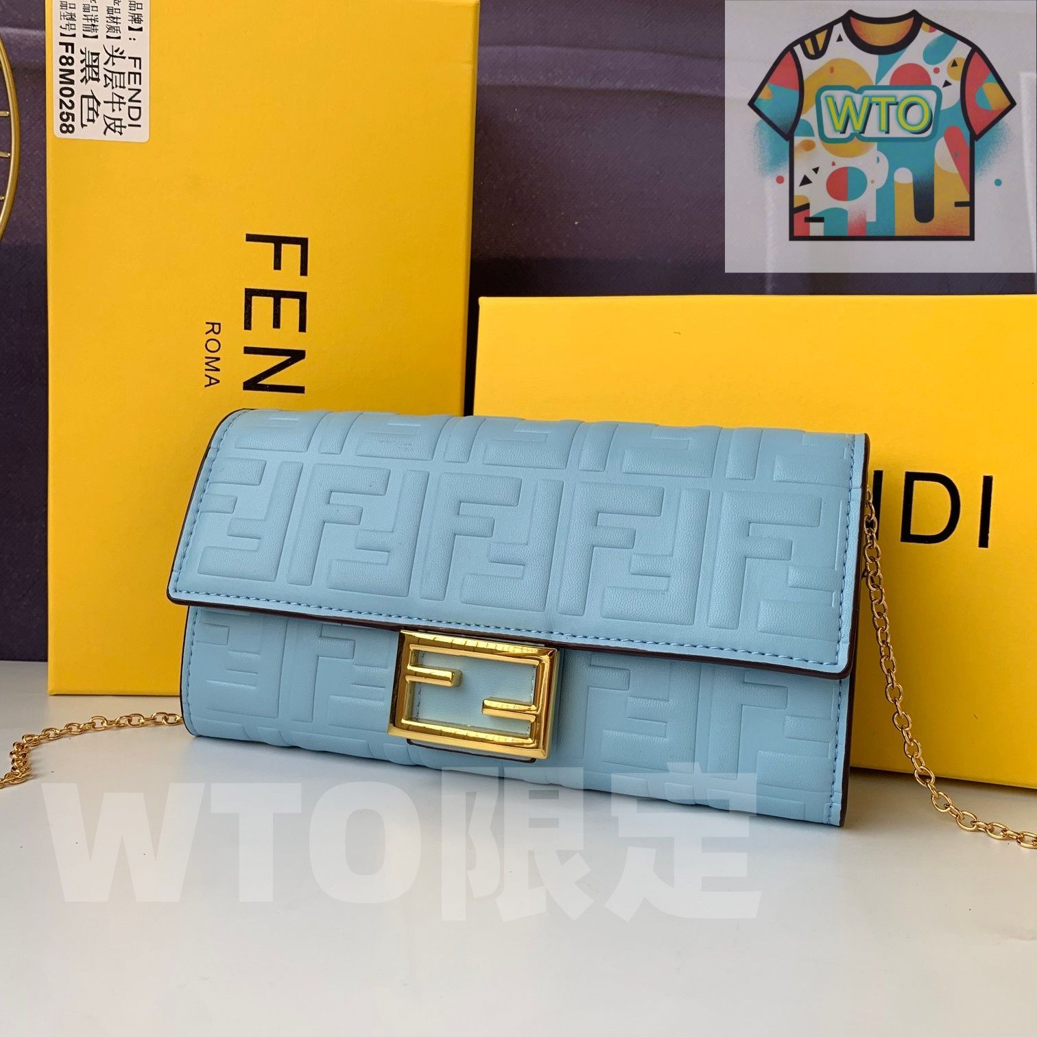 WTO通販 F8MO258 バゲット ロングウォレット ブルー 取り外し なショルダーストラップ付き ナパレザー使用 -WTO輸入-NMN31