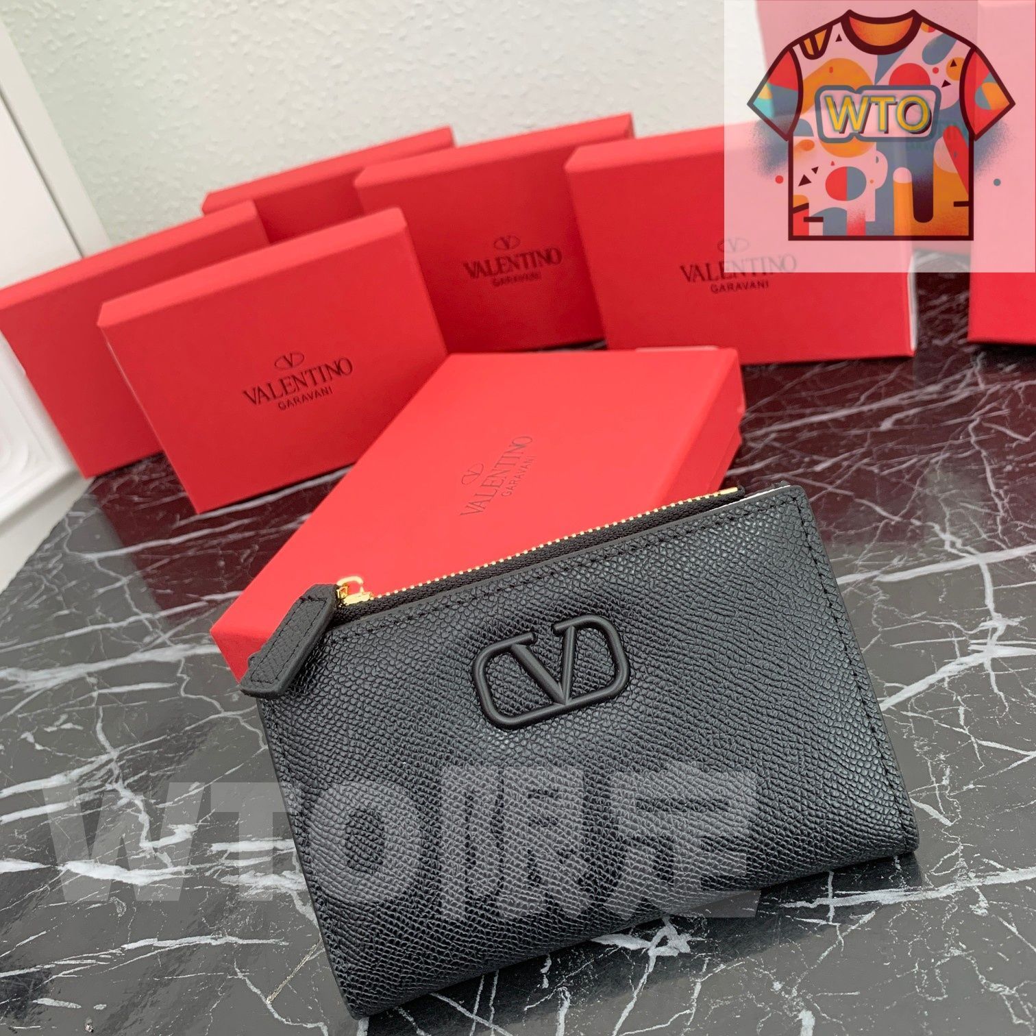 WTO通販 Valentino ショートウォレット ブラック ピンク グリーン スカイブルー レッド イエロー レザー使用 コンパクトで実用的なデザイン -WTO輸入-NHV09