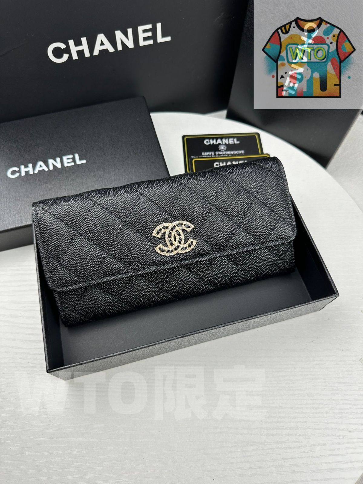 WTO通販 シャネル バイフォールド ロングウォレット ルーゴデザイン レザー使用 ダイヤモンドアクセントが美しい -WTO輸入-CQP31