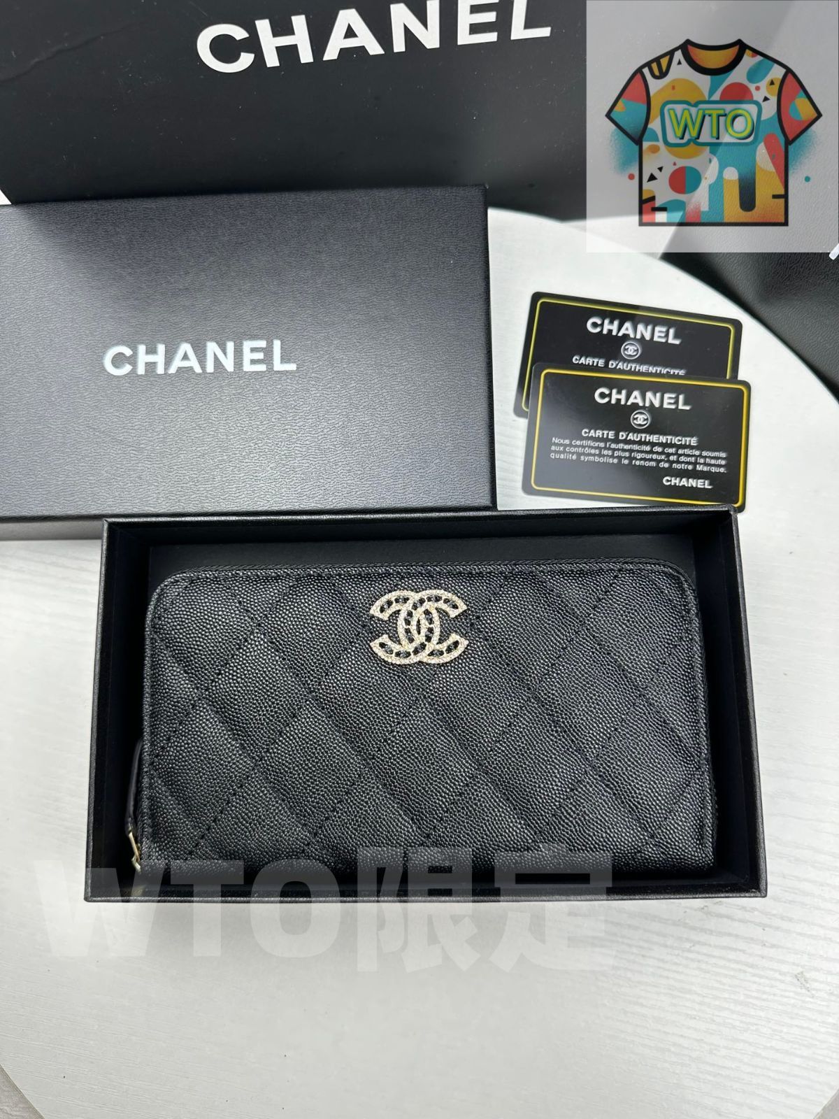 WTO通販 シャネル ジップ ロングウォレット ルーゴデザイン レザー使用 ダイヤモンドアクセントが美しい -WTO輸入-QLW71