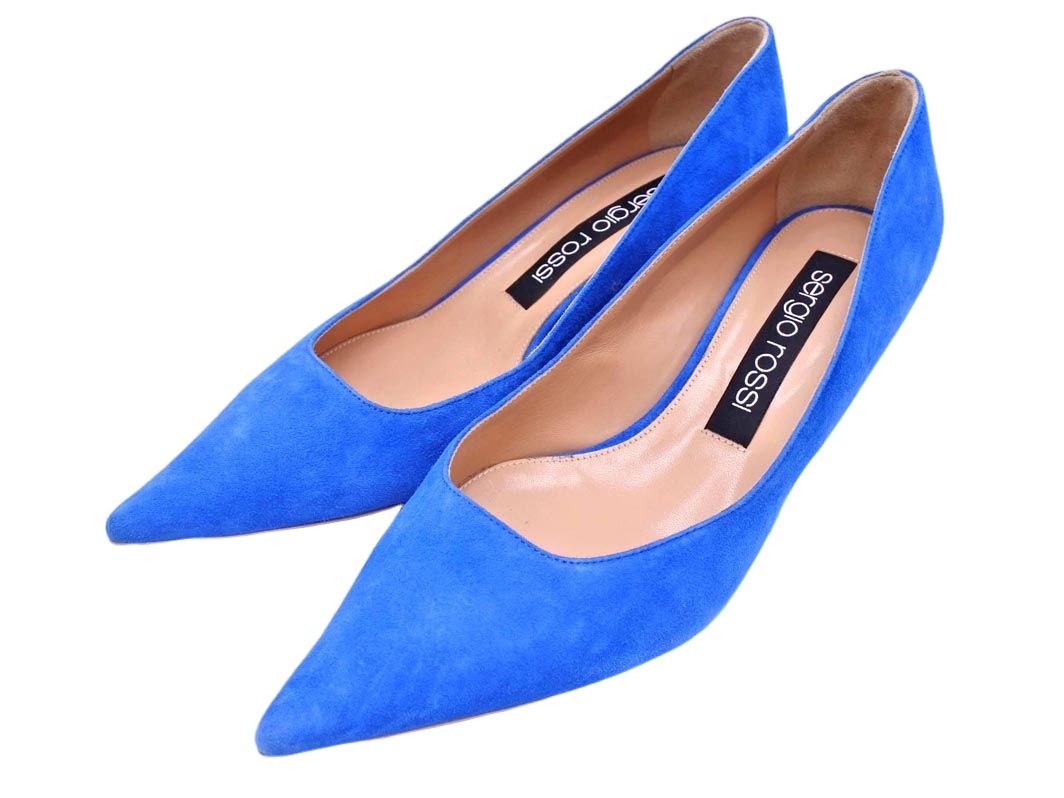 Sergio Rossi セルジオロッシ スウェード ミドルヒール パンプス size 39 25ｃｍくらい 青 レディース