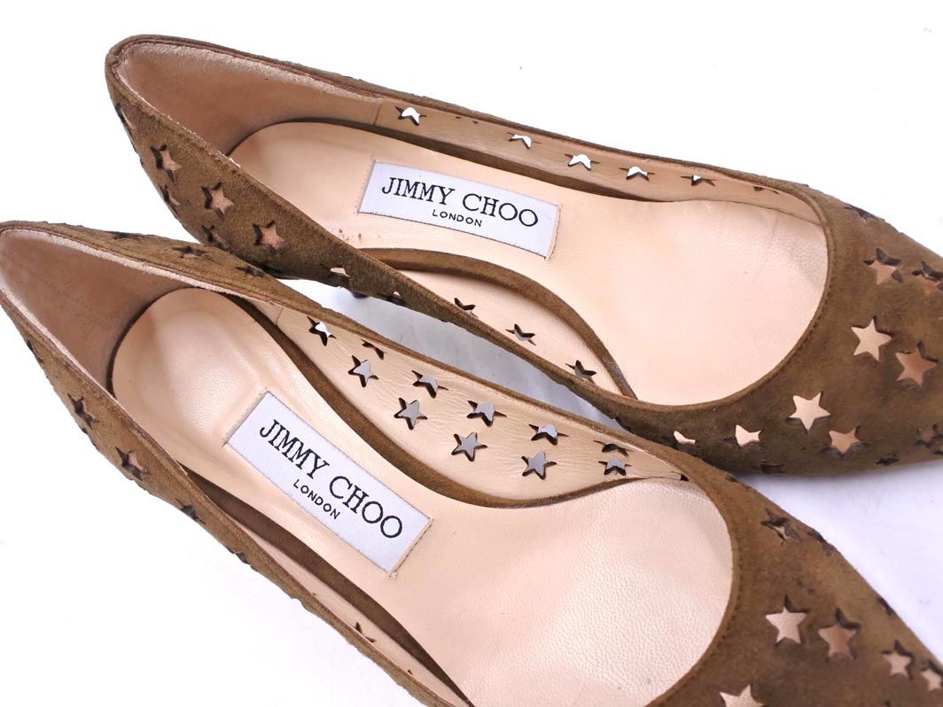  Jimmy Choo ジミーチュウ 星型 パンチング パンプス size 36 23ｃｍくらい カーキ レディース ハイヒール パンプス パンプス