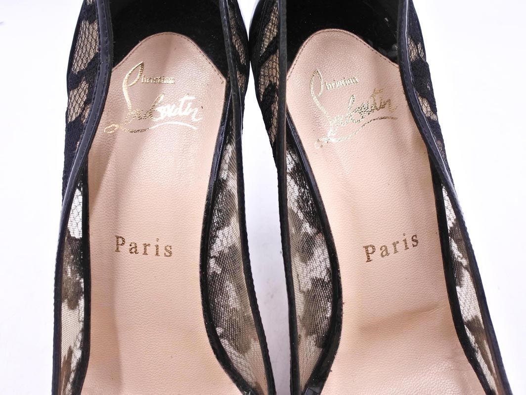  クリスチャン ルブタン フラワーレース ヒール オープントゥ パンプス size 36 22ｃｍくらい 黒 レディース ハイヒール パンプス パンプス