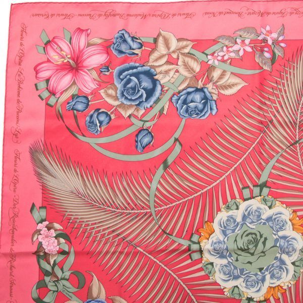 エルメス HERMES カレ90 Fleurs de L Opera オペラの花 大判スカーフ シルク100％ 赤系 72351
