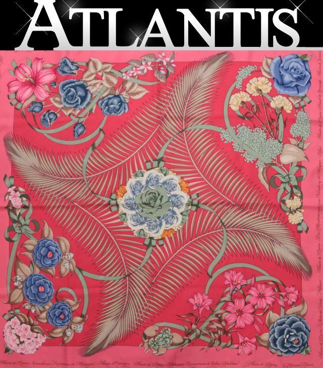 エルメス HERMES カレ90 Fleurs de L Opera オペラの花 大判スカーフ シルク100% 赤系 72351