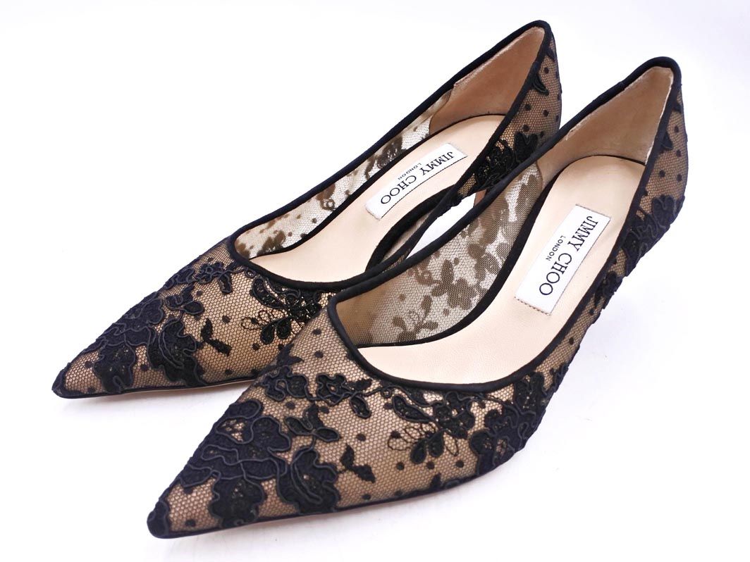 Jimmy Choo ジミーチュウ ロミーフラワーレース パンプス size 39 5 24 5ｃｍくらい ベージュｘ黒 レディース