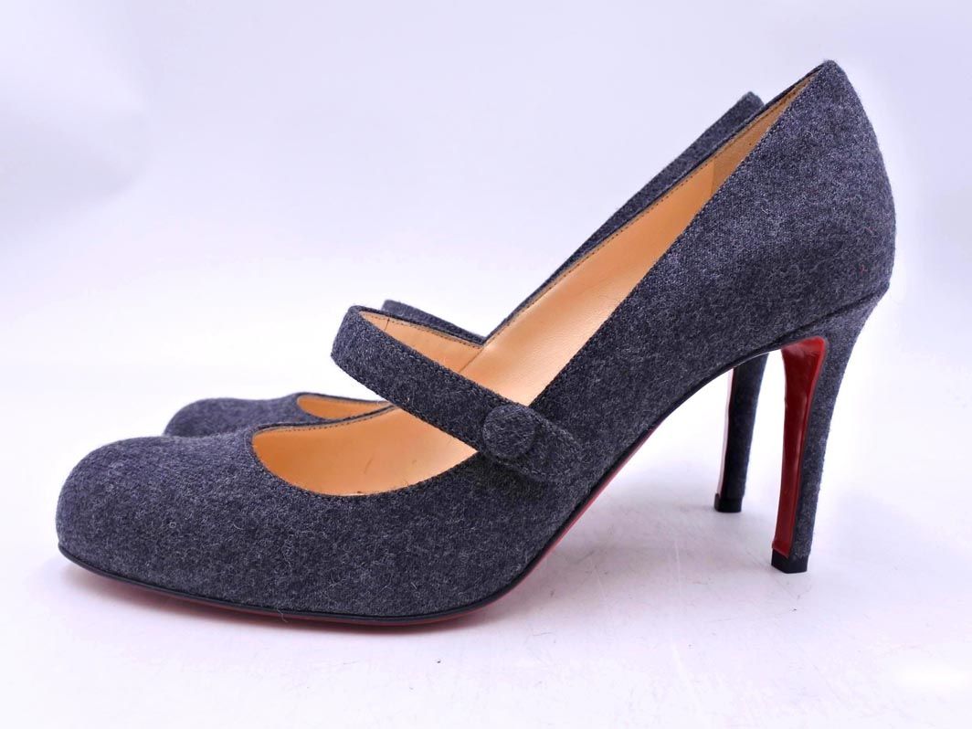 クリスチャンルブタン ウール ストラップ ハイヒール パンプス size 37.5 23.5ｃｍくらい グレー レディース
