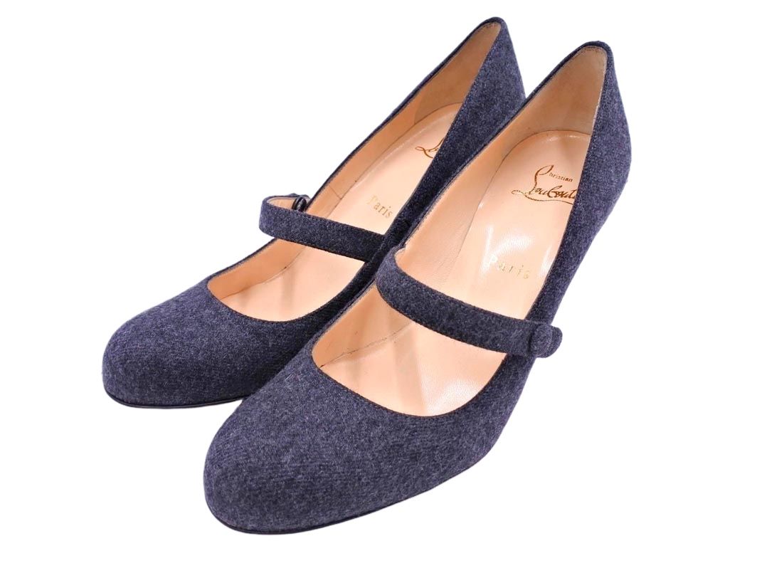 クリスチャンルブタン ウール ストラップ ハイヒール パンプス size 37.5 23.5ｃｍくらい グレー レディース