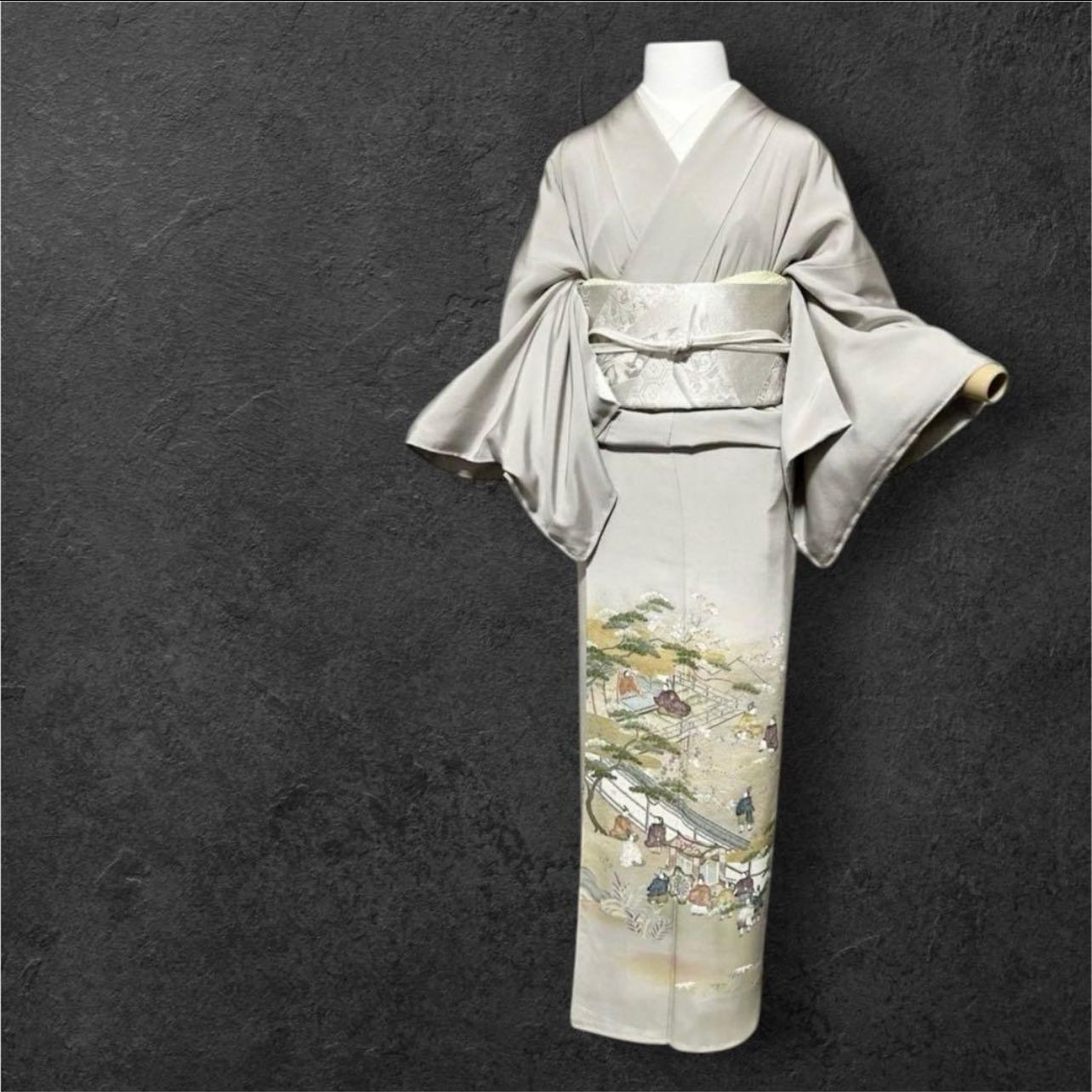 袷 正絹 作家 友禅 紋付 訪問着 フルセット 西陣唐織袋帯 Silk Yuzen Kimono Full Set w Nishijin Platinum Brocade Obi Formal Houmongi
