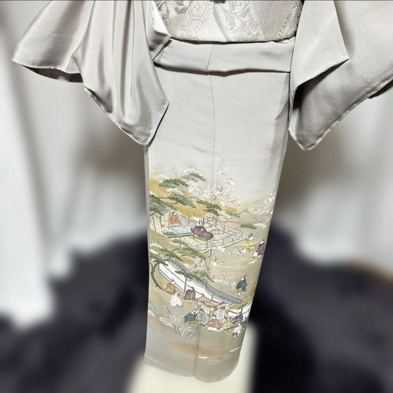  袷 正絹 作家 友禅 紋付 訪問着 フルセット 西陣唐織袋帯 Silk Yuzen Kimono Full Set w Nishijin Platinum Brocade Obi Formal Houmongi 訪問着 付け下げ 着物