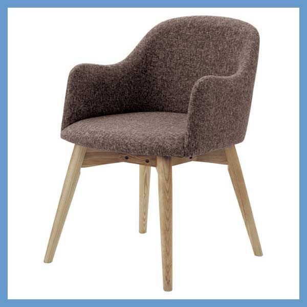 天然木 アッシュ のダイニングチェア 背もたれ 肘掛け一体型 W 50 D 55 H 73 SH 43 cm ファブリック座面 ナチュラル脚 No 010 ブラウン