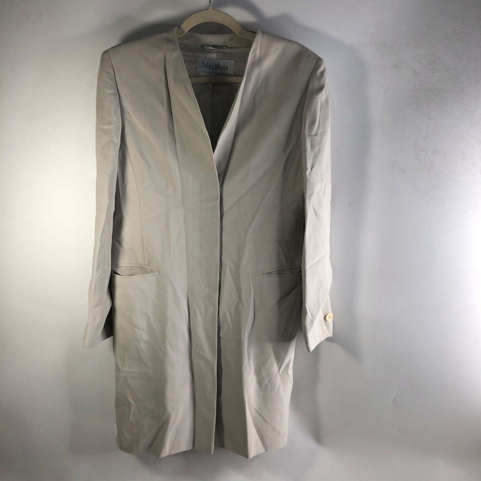 A1112-28-8 MAXMARA マックマラ ノー ジャケット ロングコート レディースコート ライトグレー イタリア製 Lサイズ