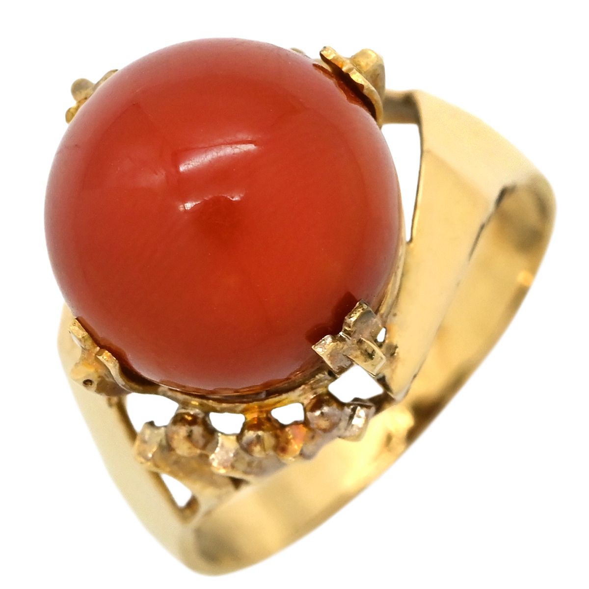 リング 指輪 珊瑚リング K18YG 珊瑚 イエローゴールド サンゴ 11.5号