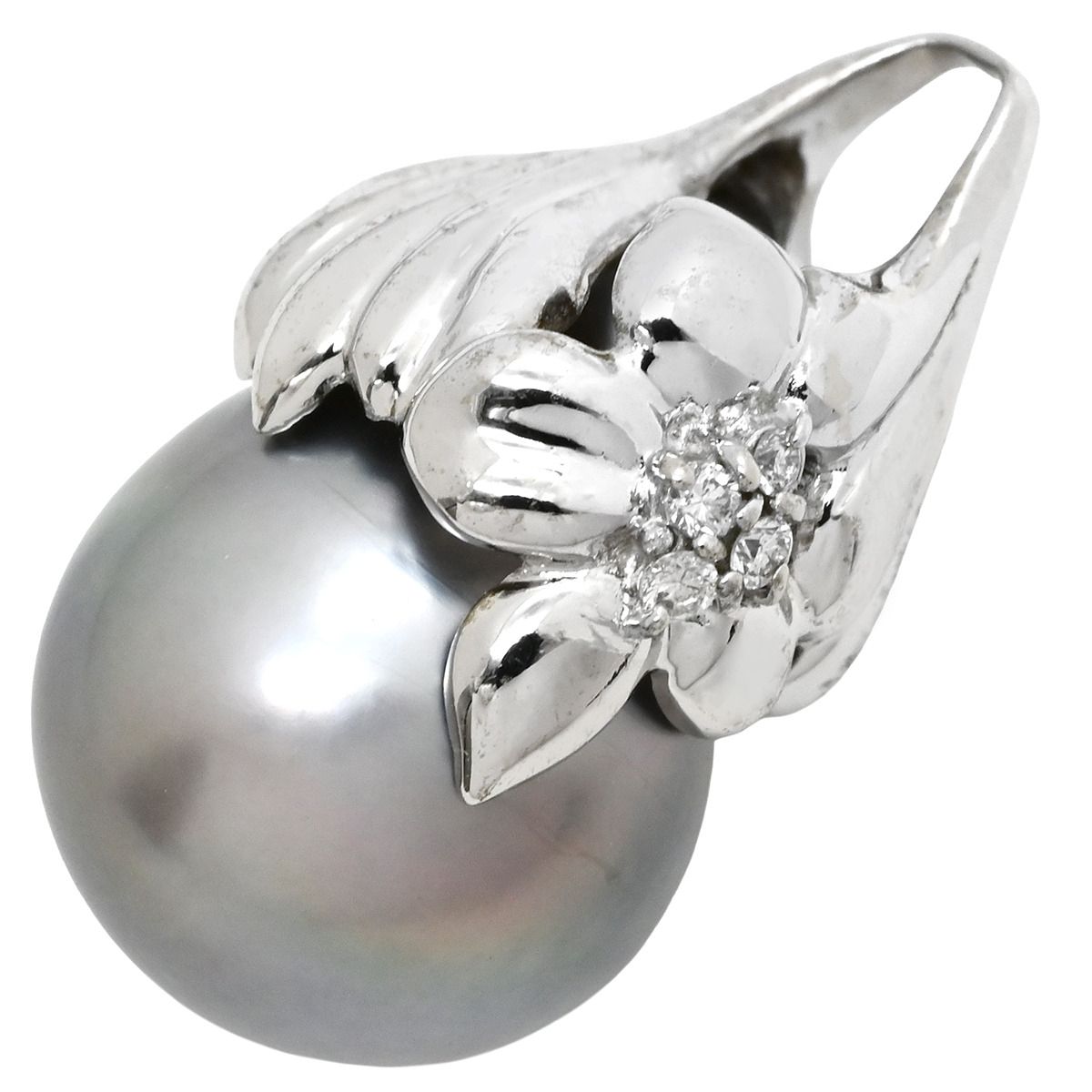 ペンダントトップ 黒蝶パール ダイヤ K14WG ダイヤモンド ホワイトゴールド シルバー