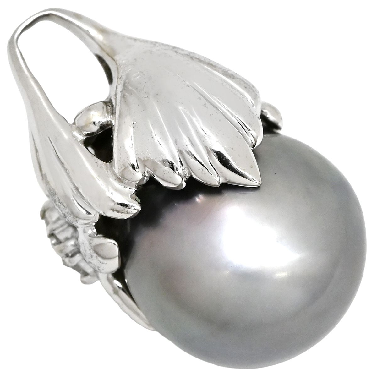 ペンダントトップ 黒蝶パール ダイヤ K 14 WG ダイヤモンド ホワイトゴールド シルバー