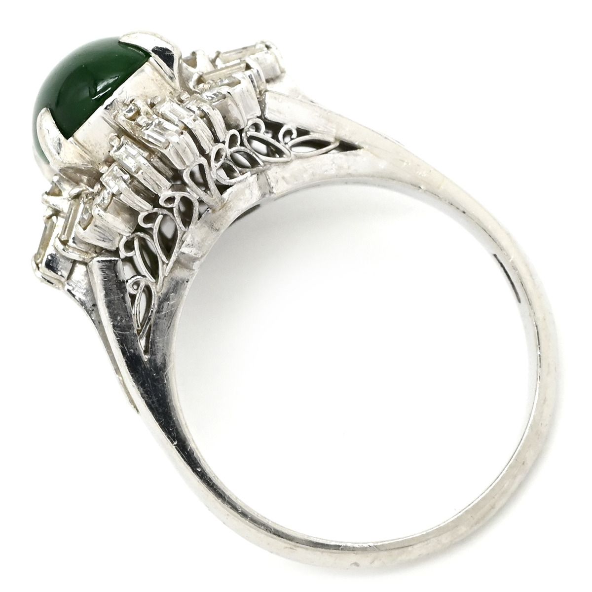 リング 指輪 ヒスイ ダイヤリング Pt 900 ダイヤモンド プラチナシルバー 翡翠 グリーン カボションカット 13.5号